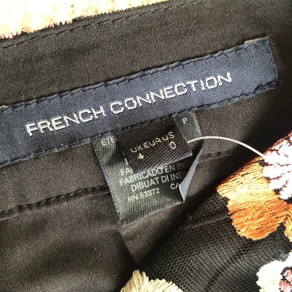NWT French Connection Black Floral Embroidered 3D Mesh Mini Skirt Sz 0 Festival - Picture 7 of 9